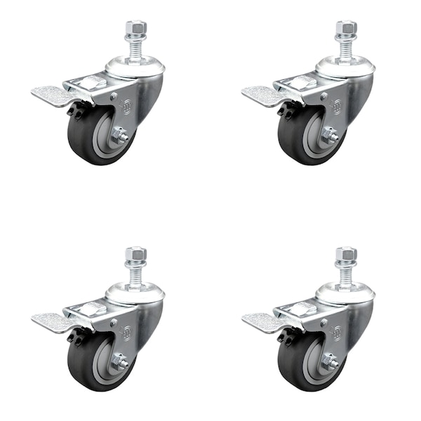 Service Caster 3.5 Inch SS Thermoplastic Rubber 1/2 Inch Stem Caster Set Total Lock Brake SCC SCC-SSTSTTL20S3514-TPRB-M1215-4 - main